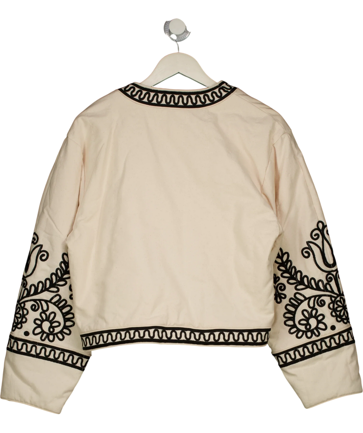 MANGO Cream folk-embroidered open jacket, size UK M — back