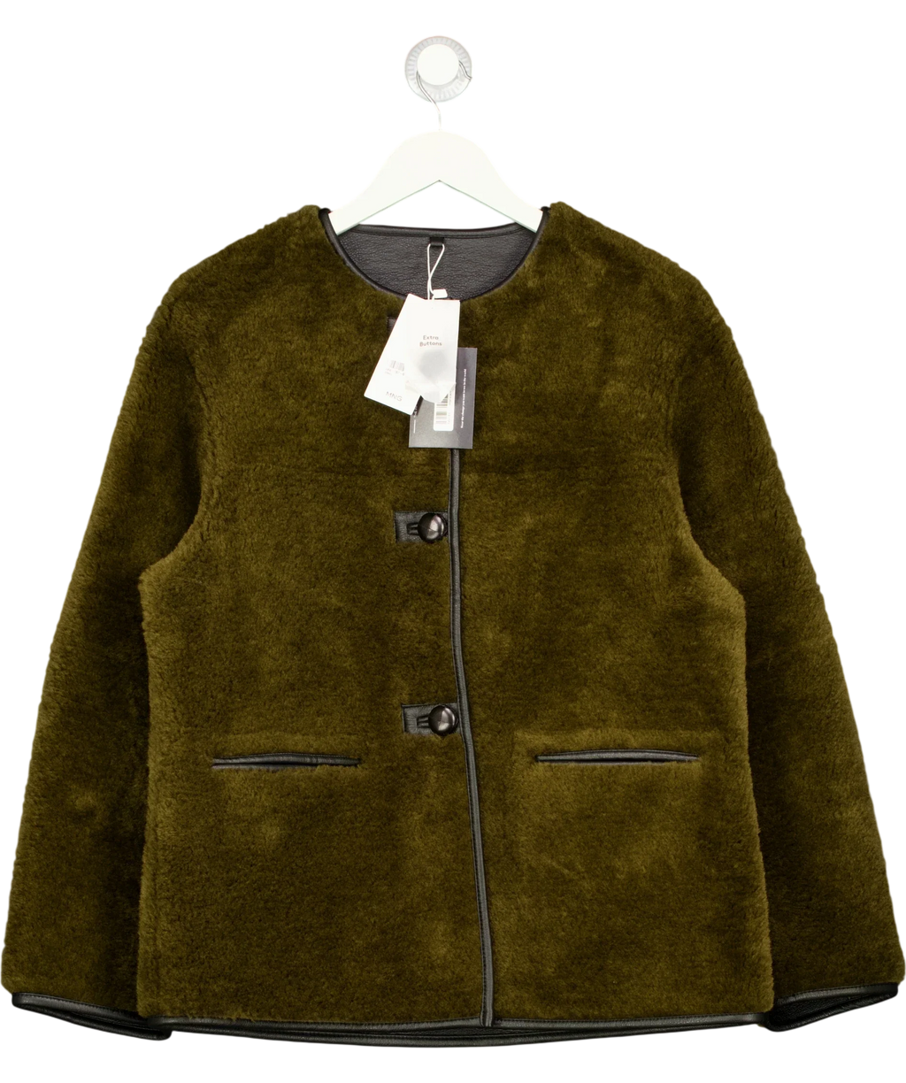 MANGO olive green Faux-Fur Coat with Appliqués, size UK S — front