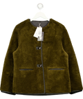 MANGO olive green Faux-Fur Coat with Appliqués, size UK S — front