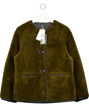 Mango Faux-Fur Coat with Appliqués Green Black UK S