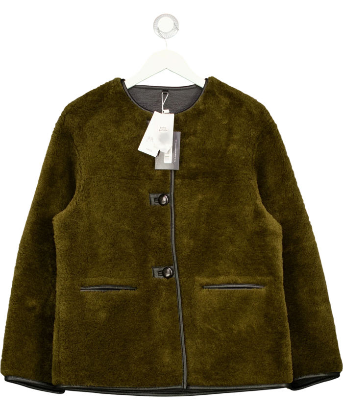 Mango Faux-Fur Coat with Appliqués Green Black UK S