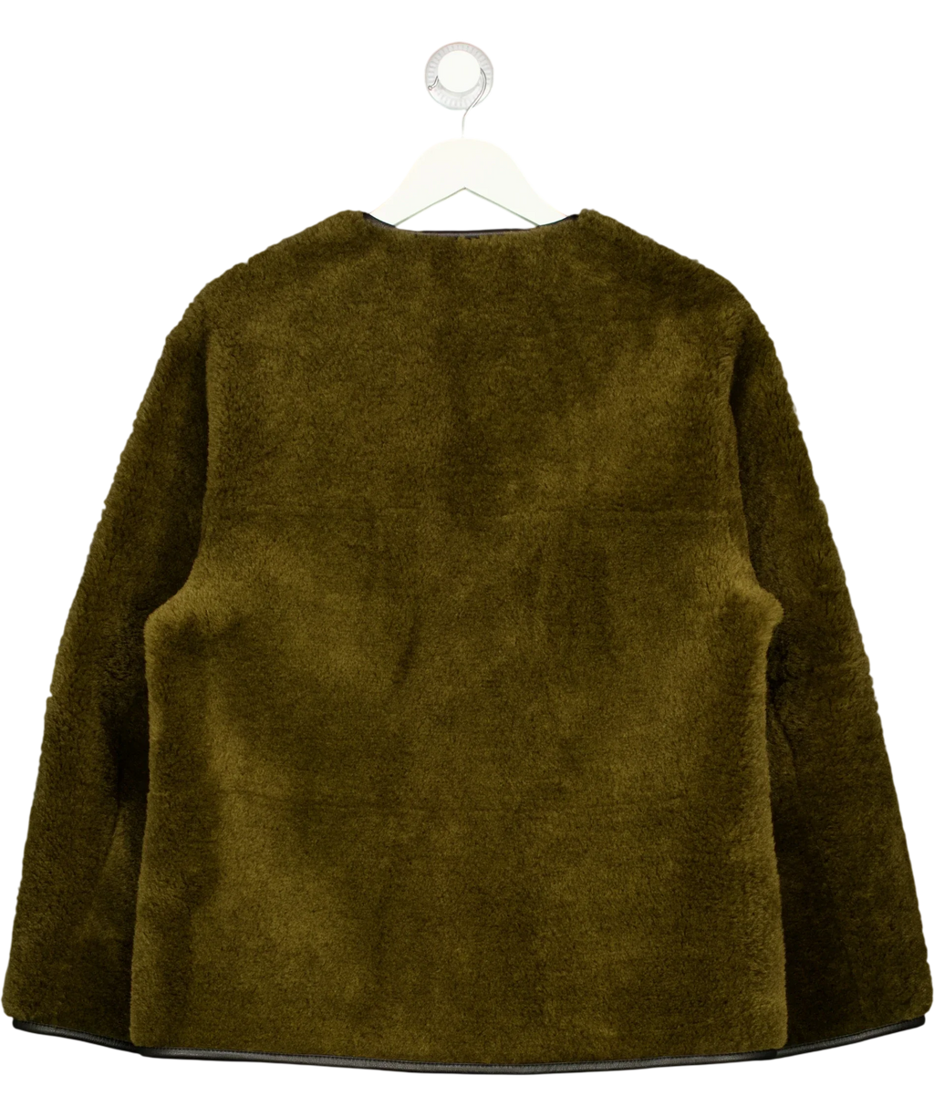 MANGO olive green Faux-Fur Coat with Appliqués, size UK S — back
