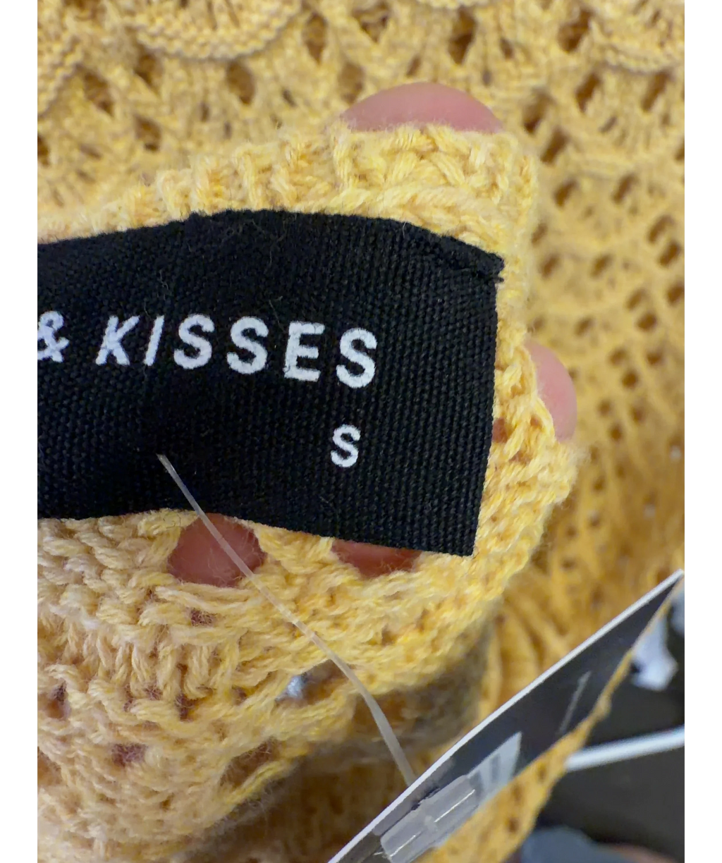 Noughts & Kisses Yellow ADDISON Yellow Crochet Maxi Dress, size UK S — care label
