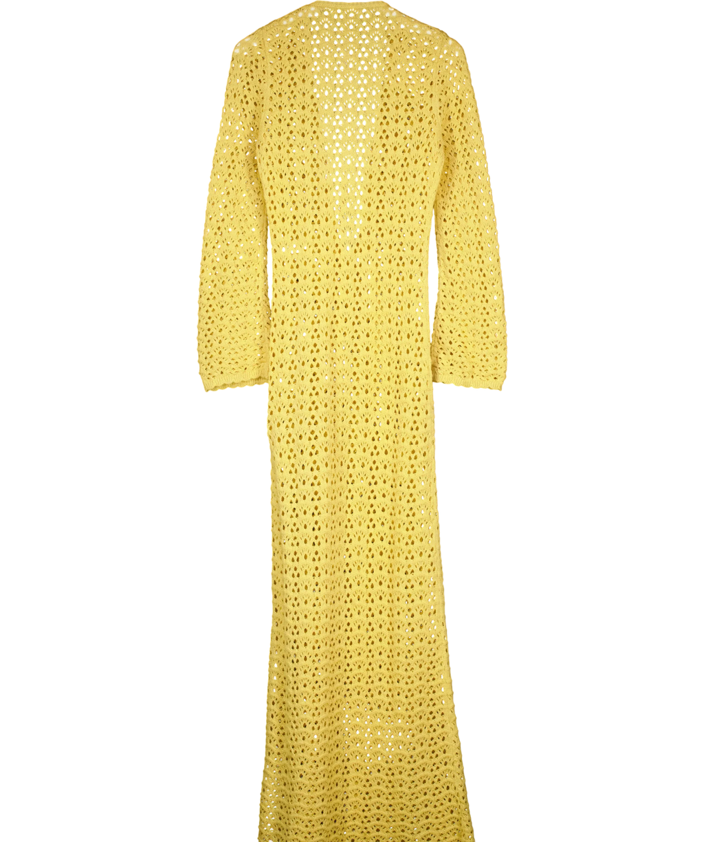 Noughts & Kisses Yellow ADDISON Yellow Crochet Maxi Dress, size UK S — back