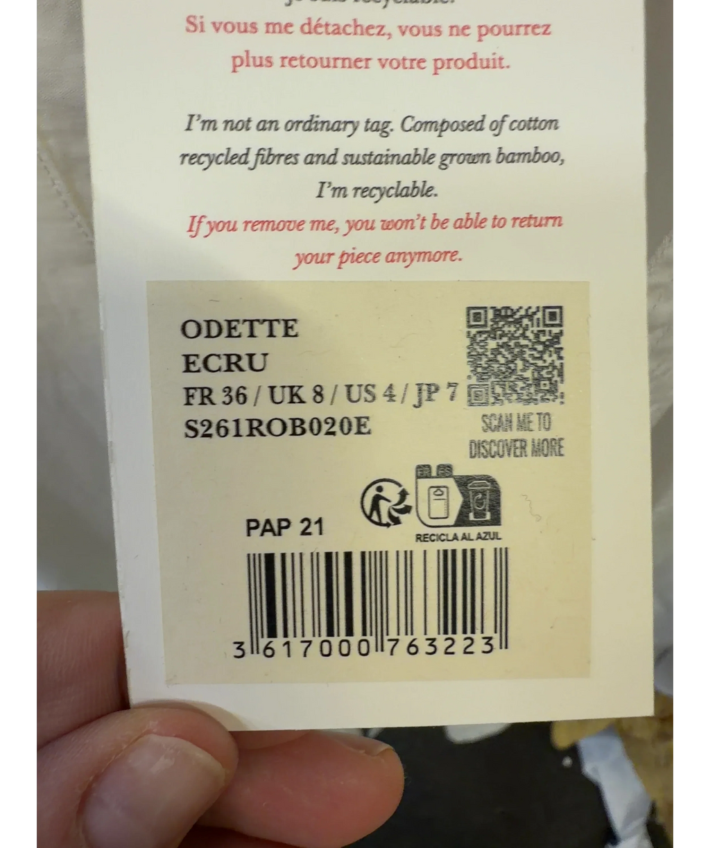 SÉZANE Cream Odette Dress, size UK 8 — care label