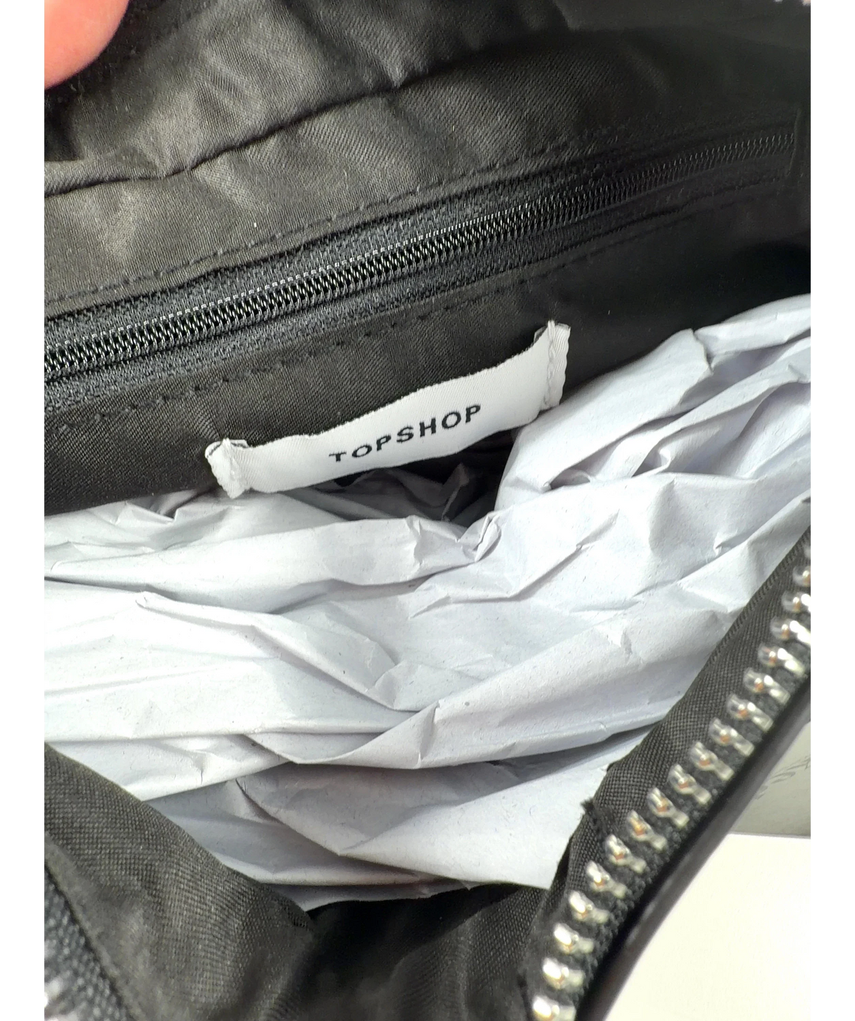 TOPSHOP Black Jaye small shoulder bag — label