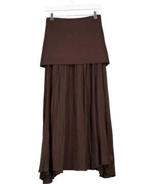 Zara Brown Pleated Maxi Skirt UK S