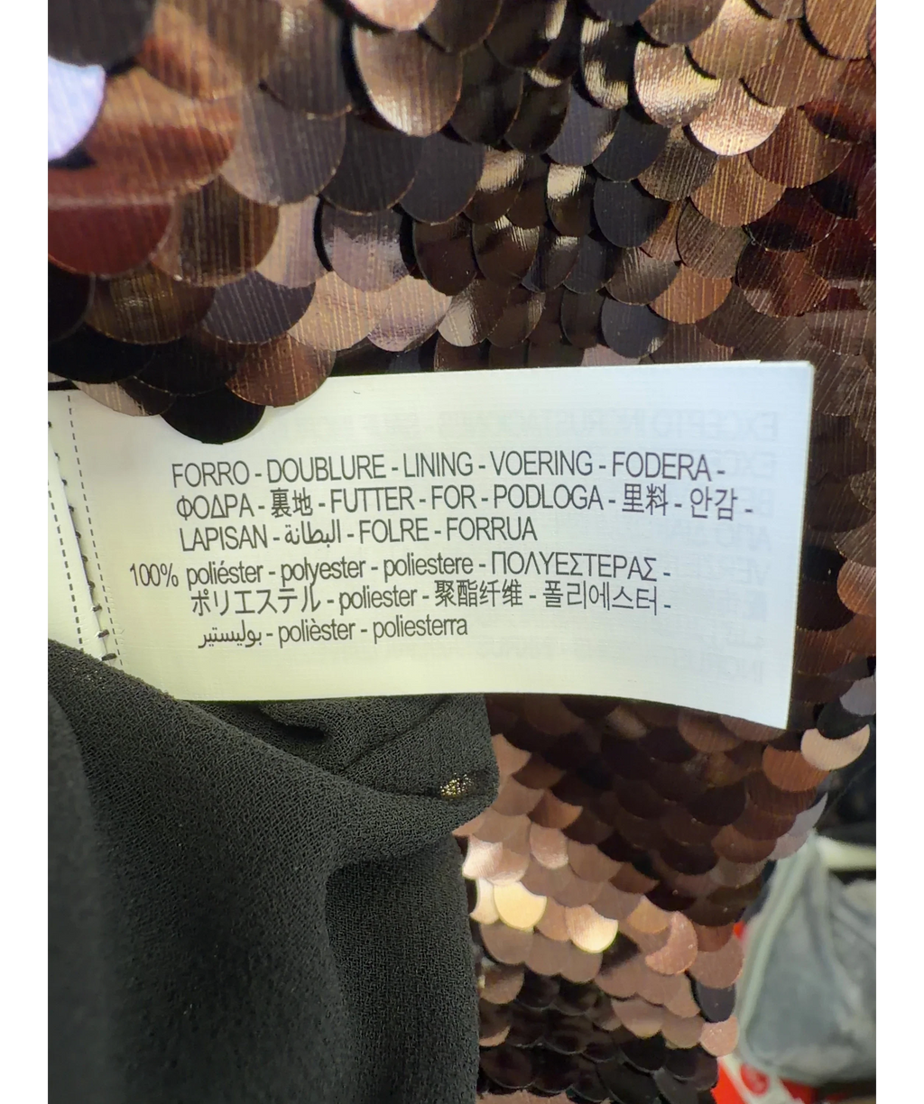 ZARA Brown high-waist sequinned midi skirt, size UK S — label