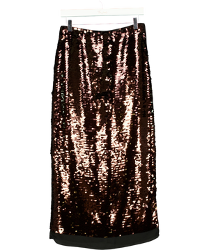 Zara High-Waist Sequinned Midi Skirt Brown UK S