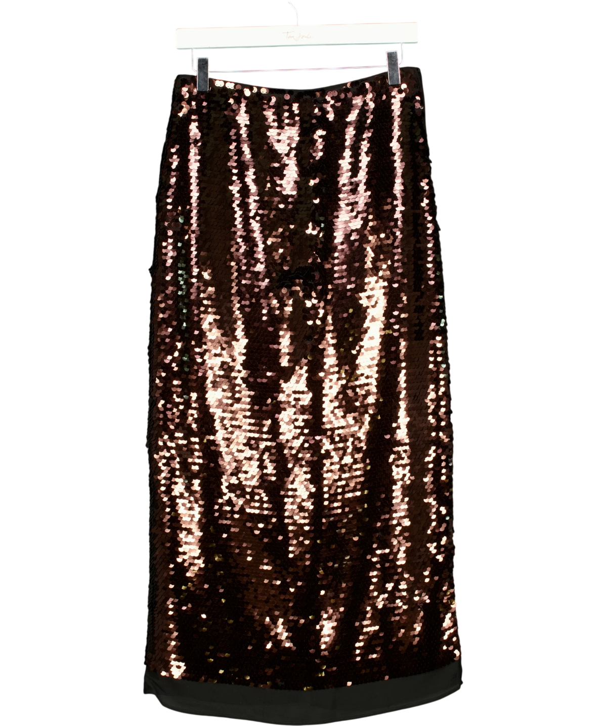 ZARA Brown high-waist sequinned midi skirt, size UK S — front