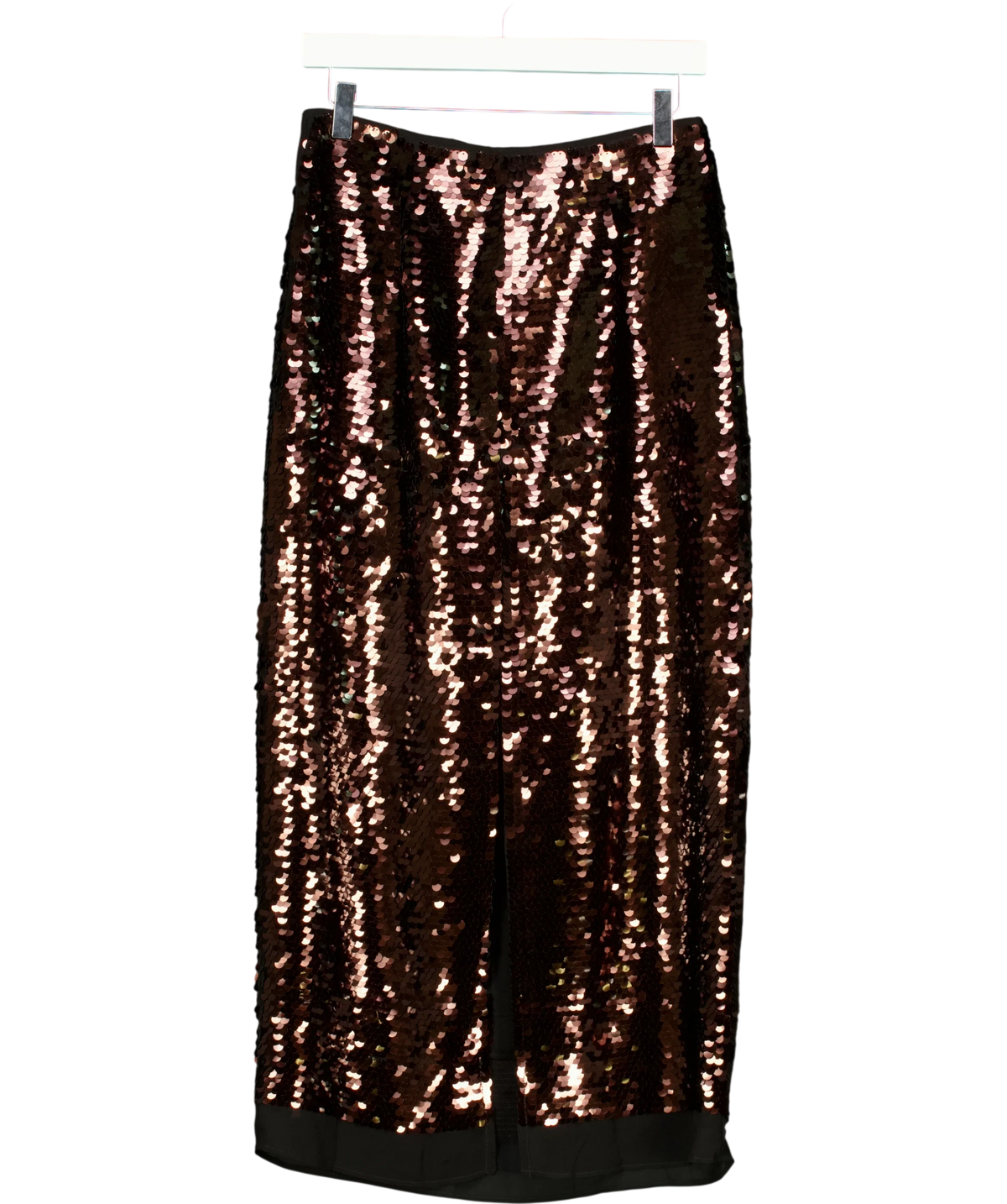 ZARA Brown high-waist sequinned midi skirt, size UK S — back