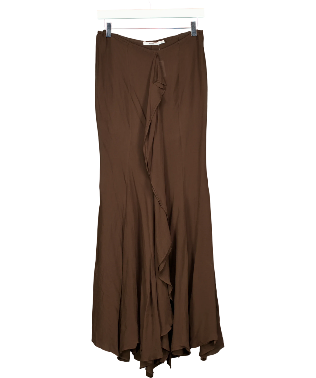 SUPRIYA LELE MANGO Brown Ruffled Front Seam Fluid Maxi Skirt, size UK S — front