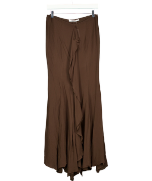 Supriya Lele Mango Ruffled Front Seam Fluid Maxi Skirt Brown UK S