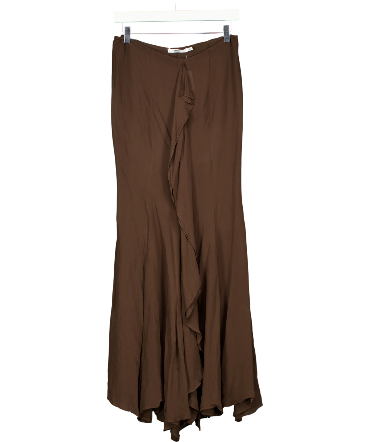 SUPRIYA LELE MANGO Brown Ruffled Front Seam Fluid Maxi Skirt, size UK S — front