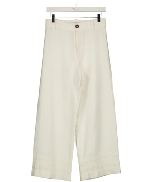 Zara White Embroidered Paisley Wide Leg Trousers UK S