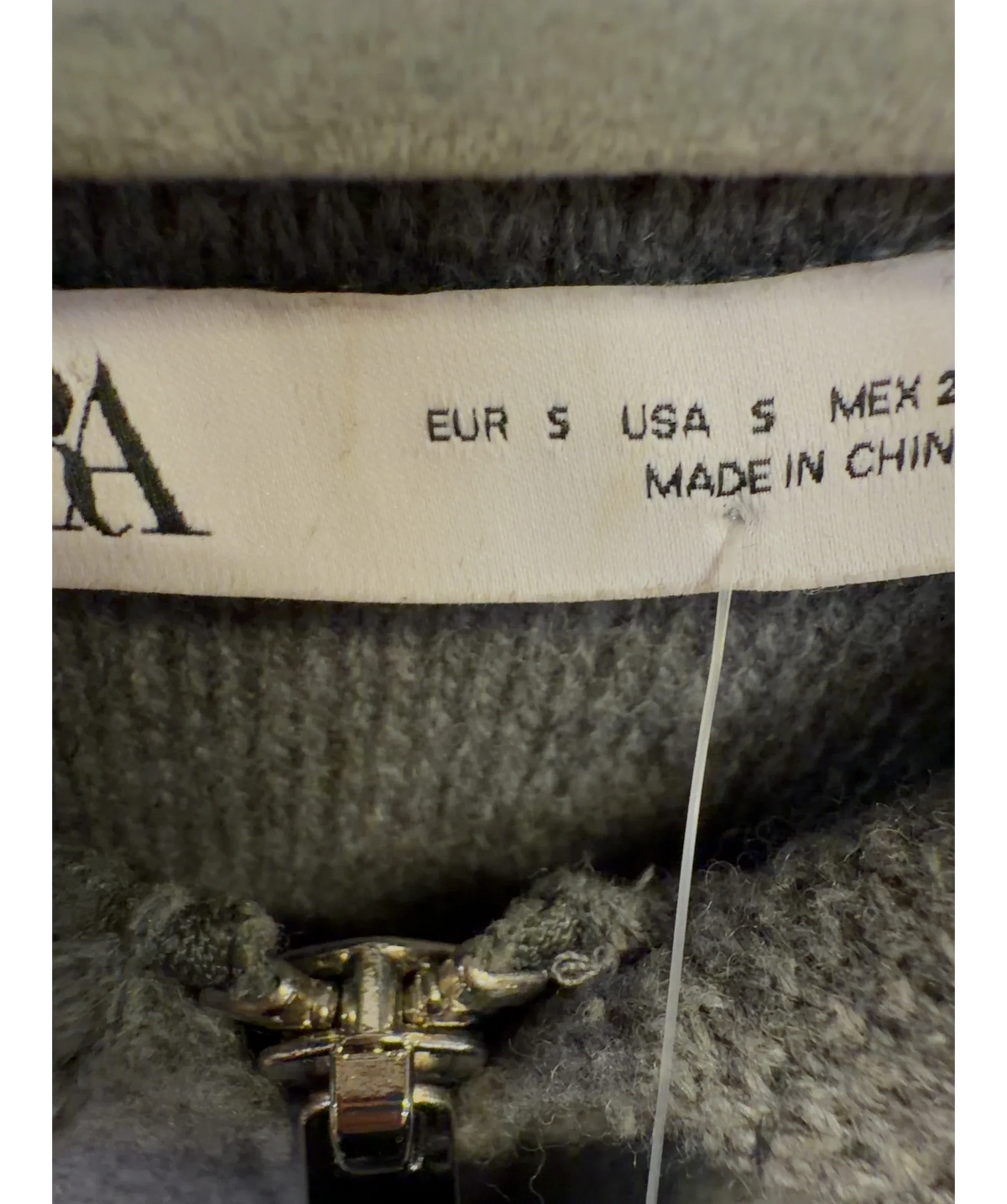 ZARA Grey Gray Zippered Knit Vest, size UK S — care label
