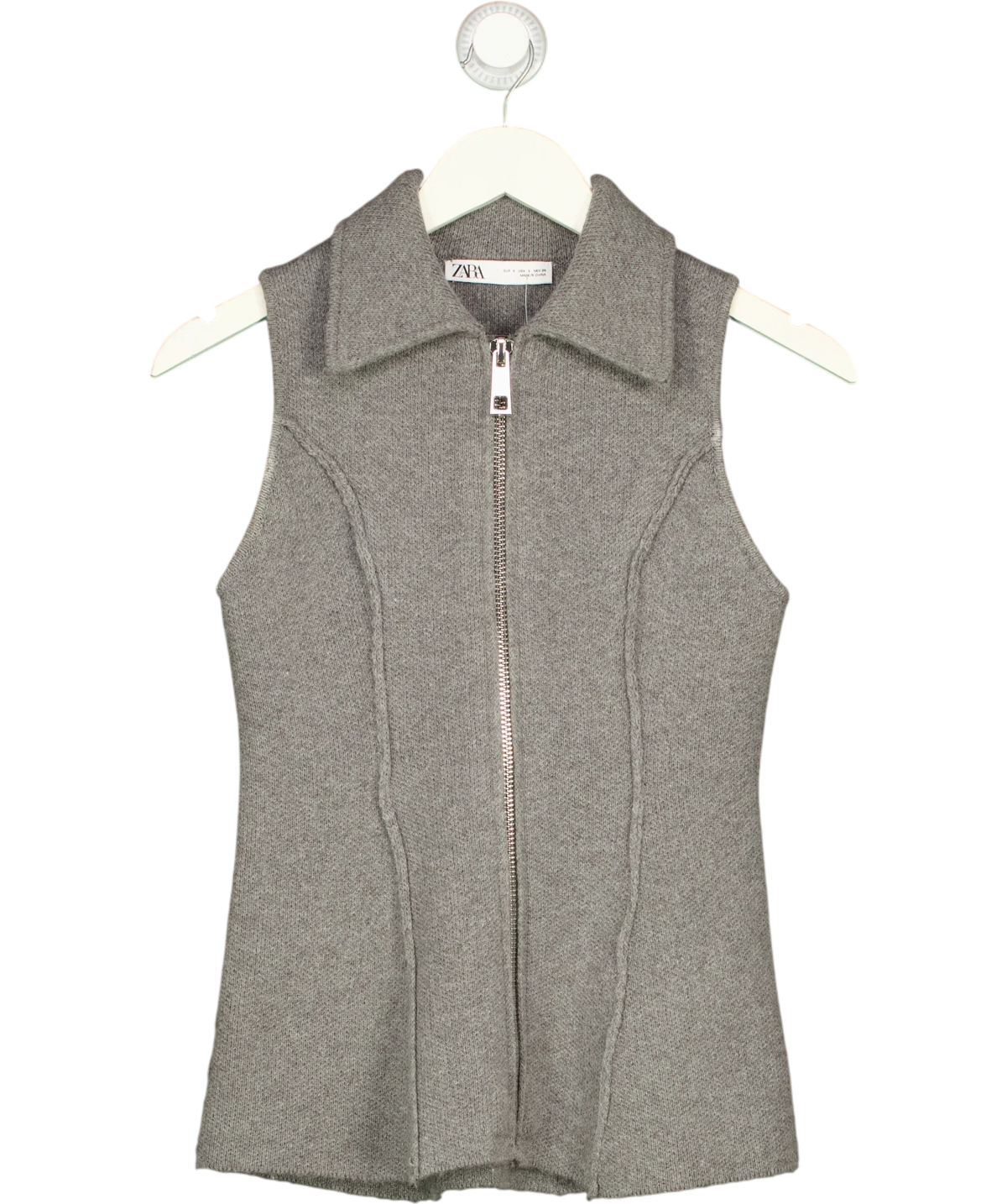 ZARA Grey Gray Zippered Knit Vest, size UK S — front