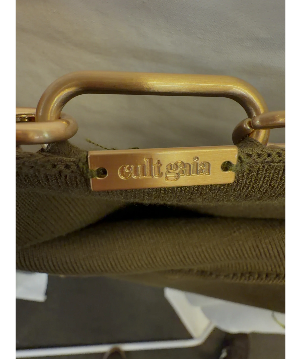 Cult Gaia olive green chain-accented knit top, size UK S — detail