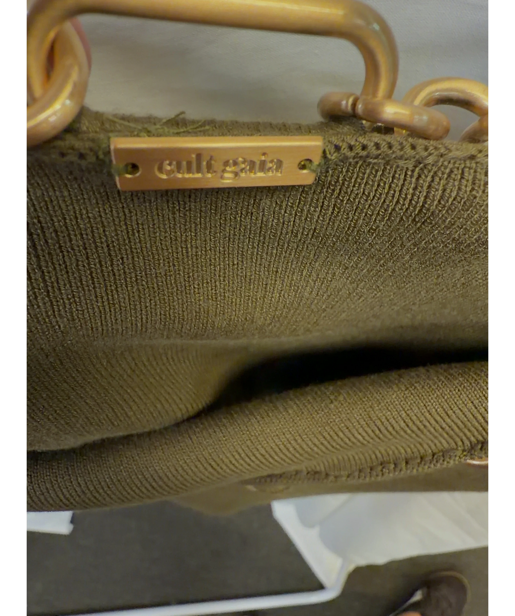 Cult Gaia olive green chain-accented knit top, size UK S — label