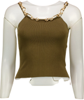 Cult Gaia olive green chain-accented knit top, size UK S — front