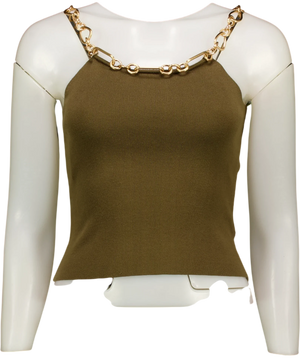 Cult Gaia Chain-Accented Knit Top Green UK S