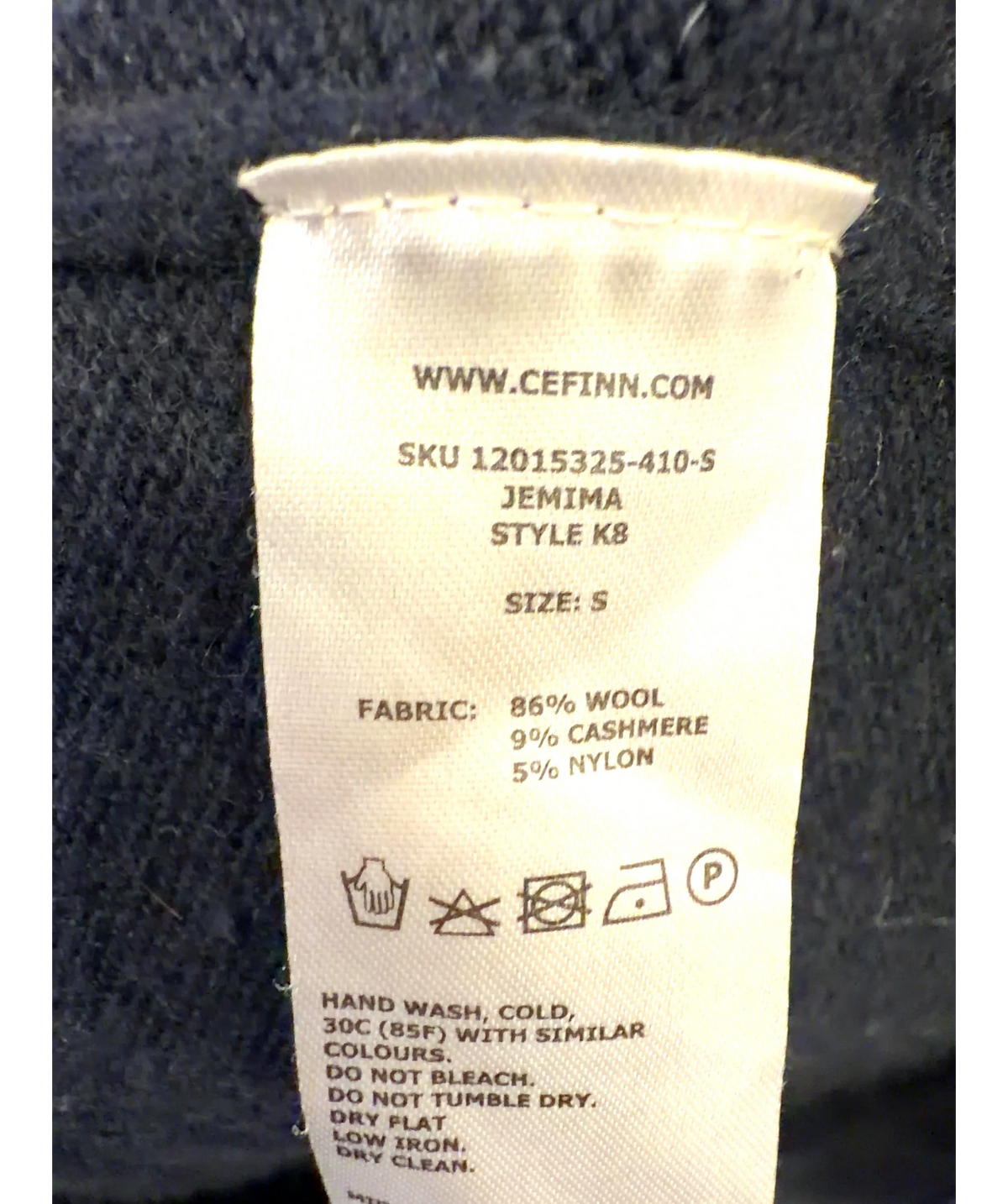 Cefinn navy JEMIMA, size UK S — label