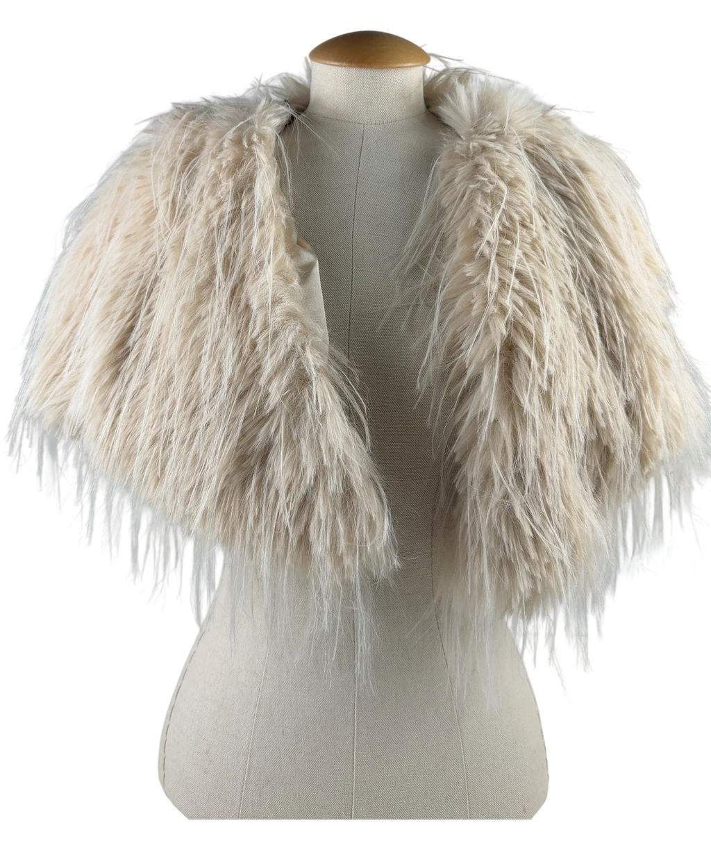 The two Mrs Grenvilles ivory FAUX FUR SHRUG — front