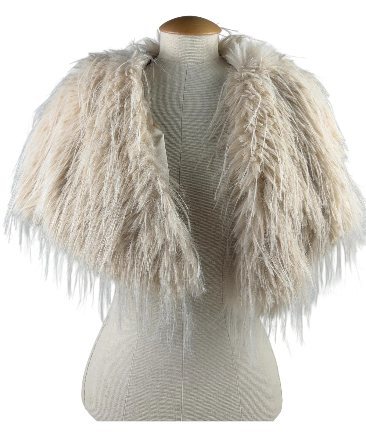 The two Mrs Grenvilles ivory FAUX FUR SHRUG — front