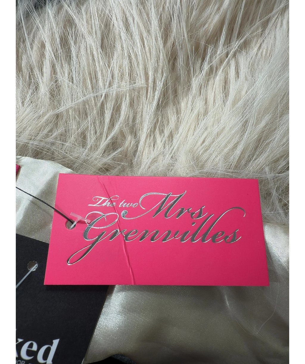 The two Mrs Grenvilles ivory FAUX FUR SHRUG — detail