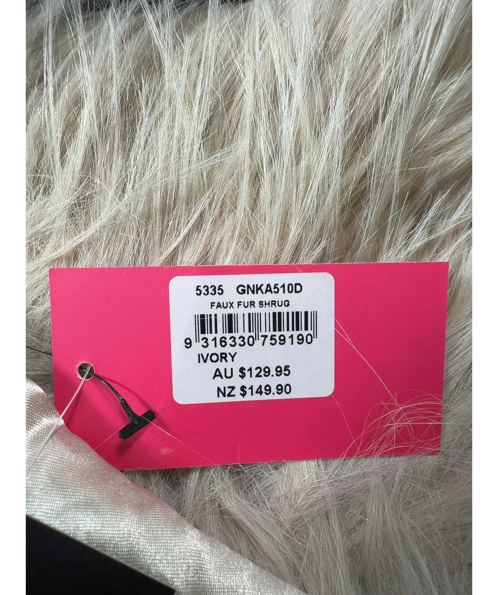 The two Mrs Grenvilles ivory FAUX FUR SHRUG — label
