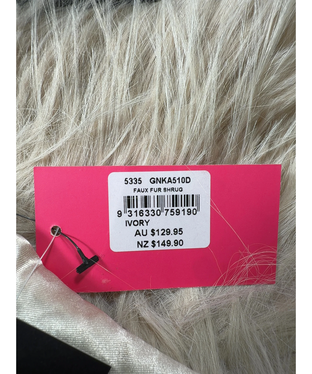 The two Mrs Grenvilles ivory FAUX FUR SHRUG — care label
