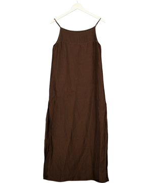 Massimo Dutti Brown Linen Blend Dress Square Neckline UK S