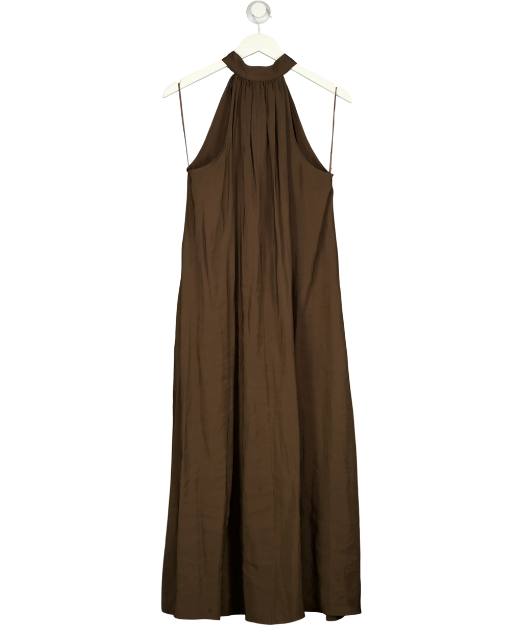 Massimo Dutti Brown halter maxi dress, size UK S — front