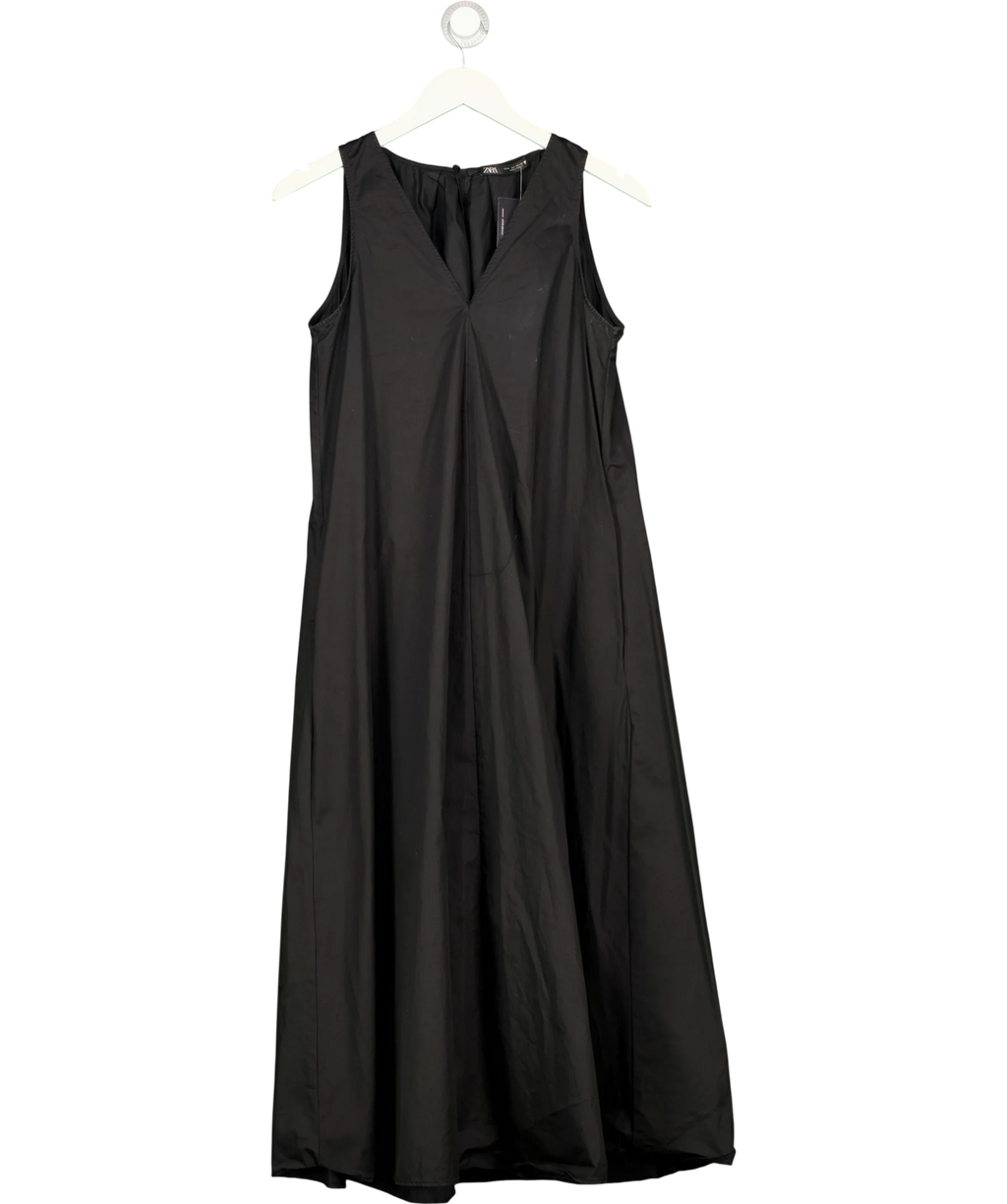 ZARA Black V-neck sleeveless midi dress, size UK S — front