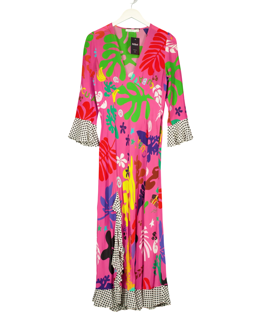 Rixo Pink Skylar Midi Dress, size UK S — front