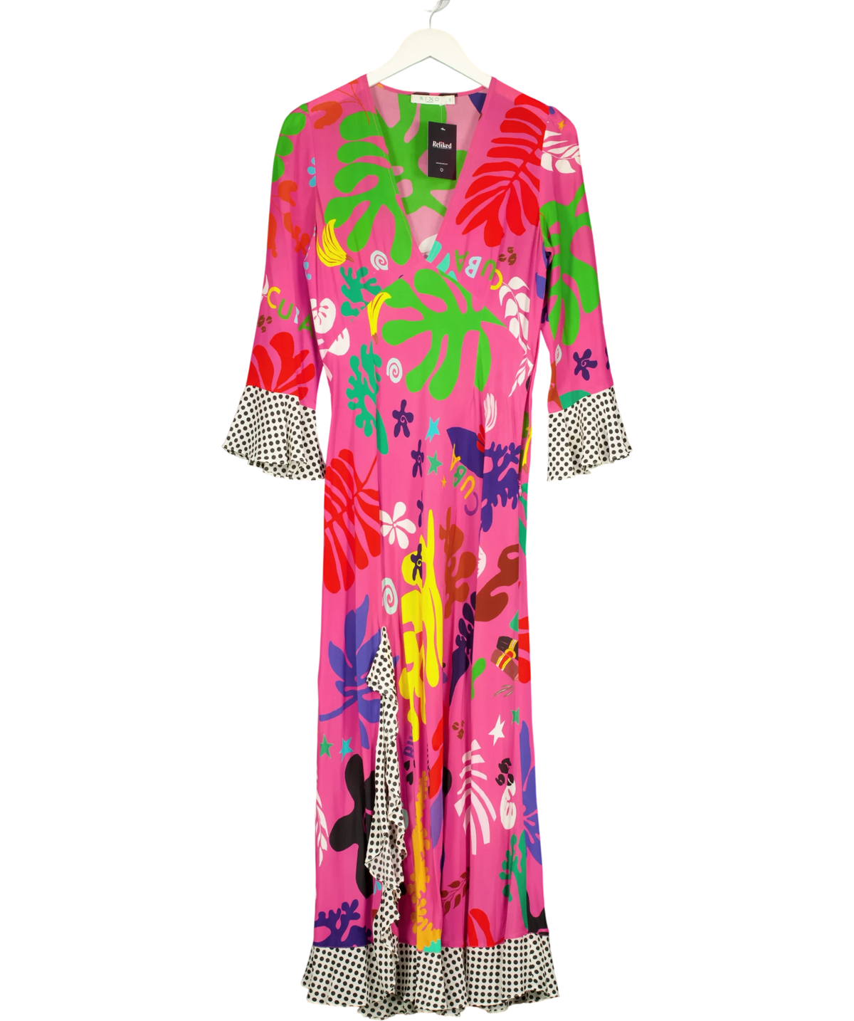 Rixo Pink Skylar Midi Dress, size UK S — front