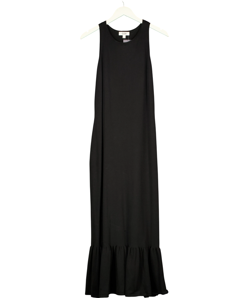 cos Black Knitted Ruffled-Hem Midi Dress, size UK M — front