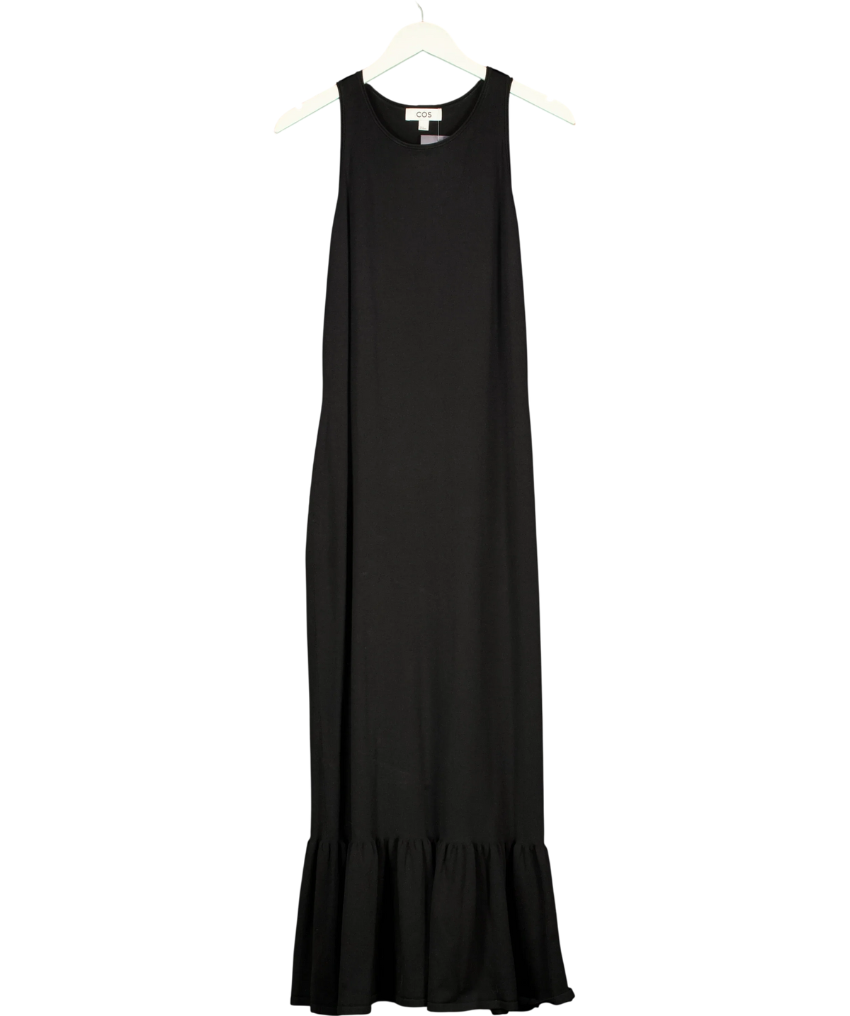 cos Black Knitted Ruffled-Hem Midi Dress, size UK M — front