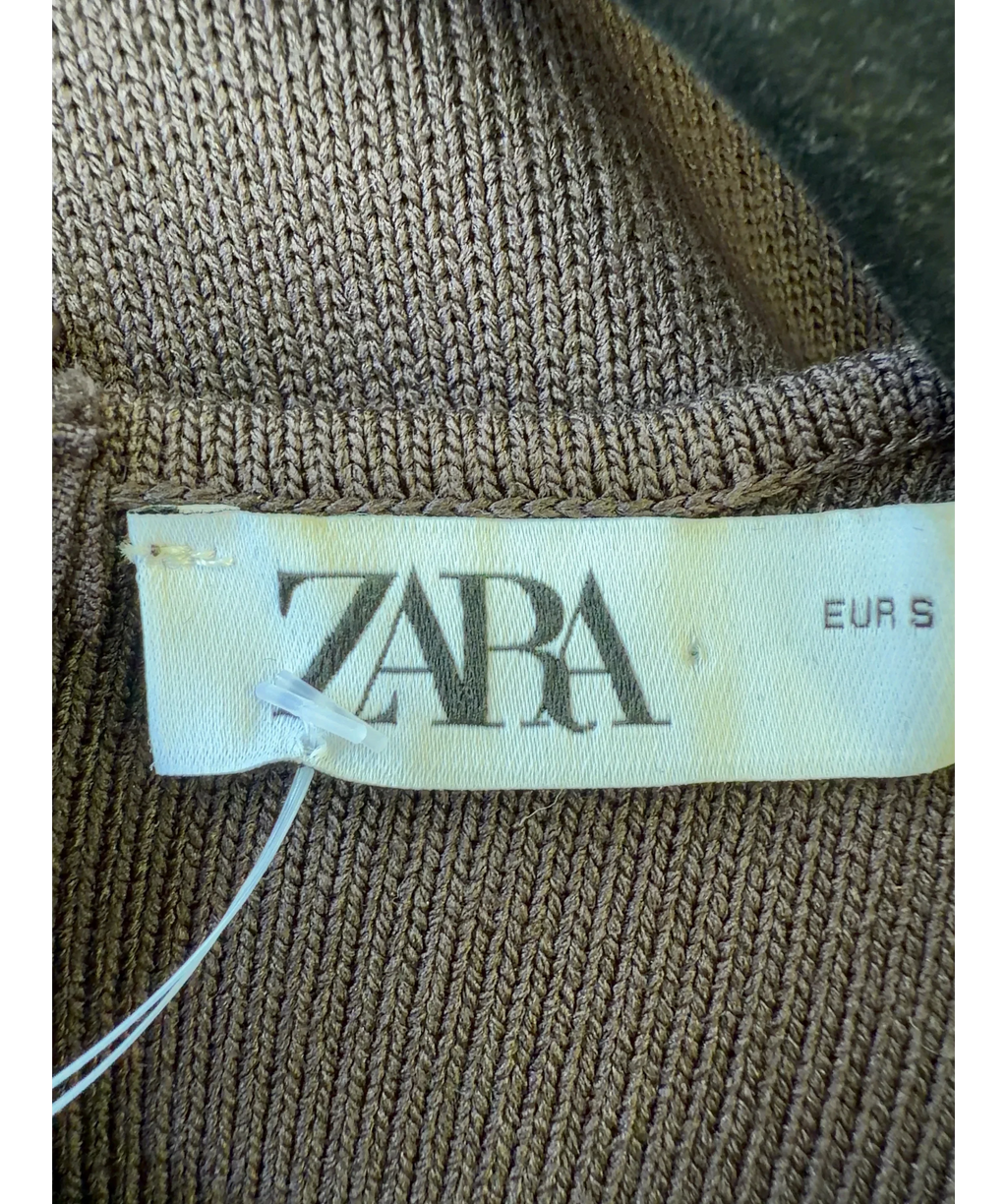 ZARA Brown Brown Knit Pleated Midi Dress, size UK S — detail