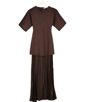 Zara Pleated Combination Knit Dress Chocolate BrownUK S