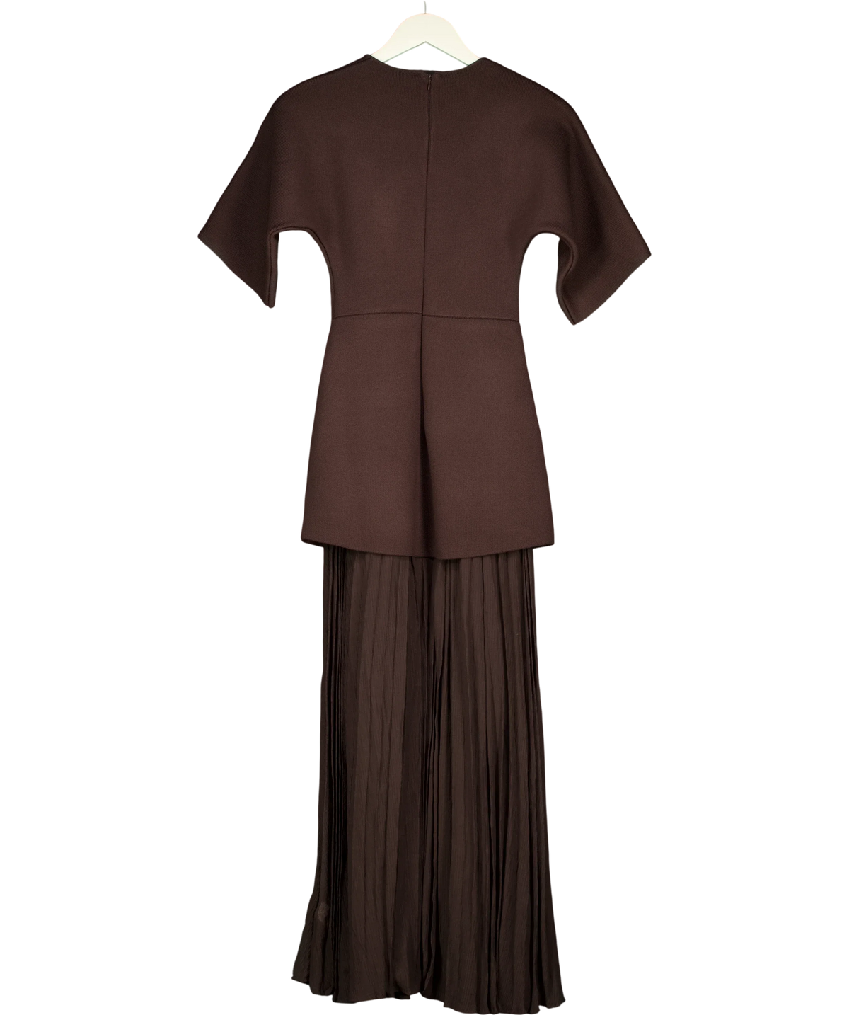 ZARA Brown Brown Knit Pleated Midi Dress, size UK S — back