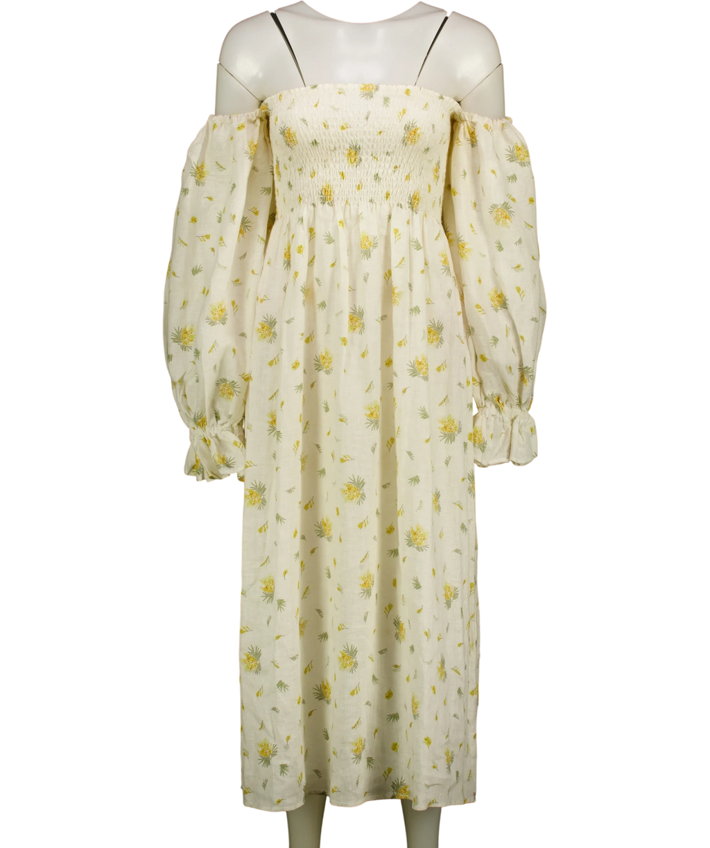 Sleeper Cream Atlanta Linen Midi Dress, size UK S — front