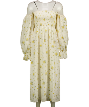 Sleeper Mimosa Floral Atlanta Linen Midi Dress Cream UK S