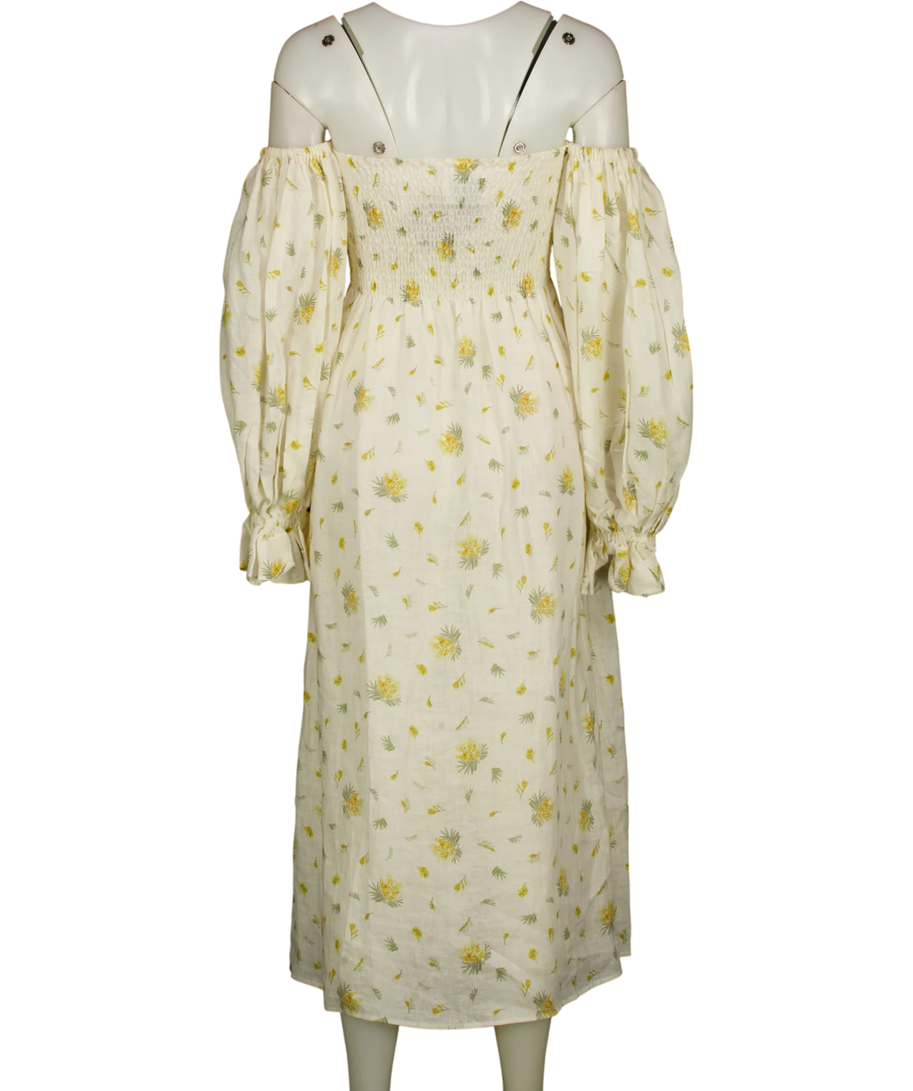 Sleeper Cream Atlanta Linen Midi Dress, size UK S — back