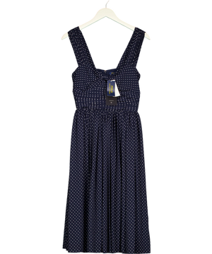 Polo Ralph Lauren Blue And White Polka Dot Midi Dress UK 4