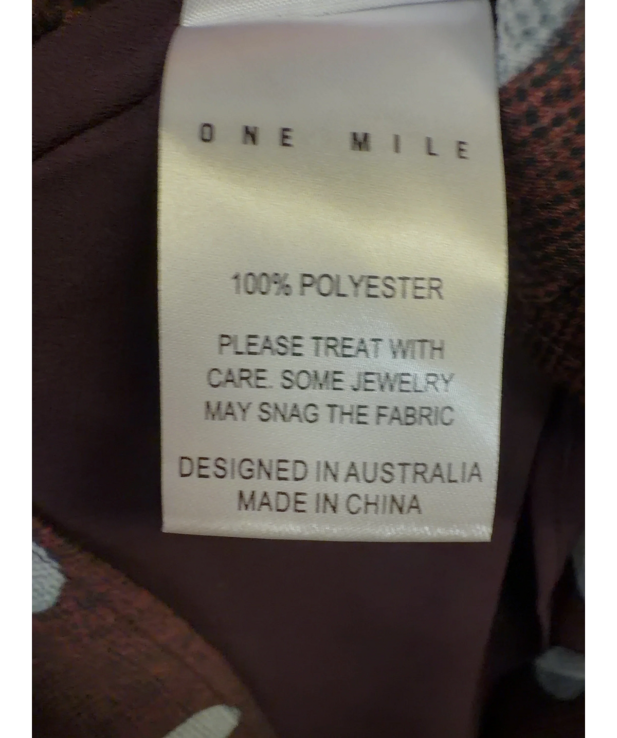 one mile Brown Colour, size UK XS — label