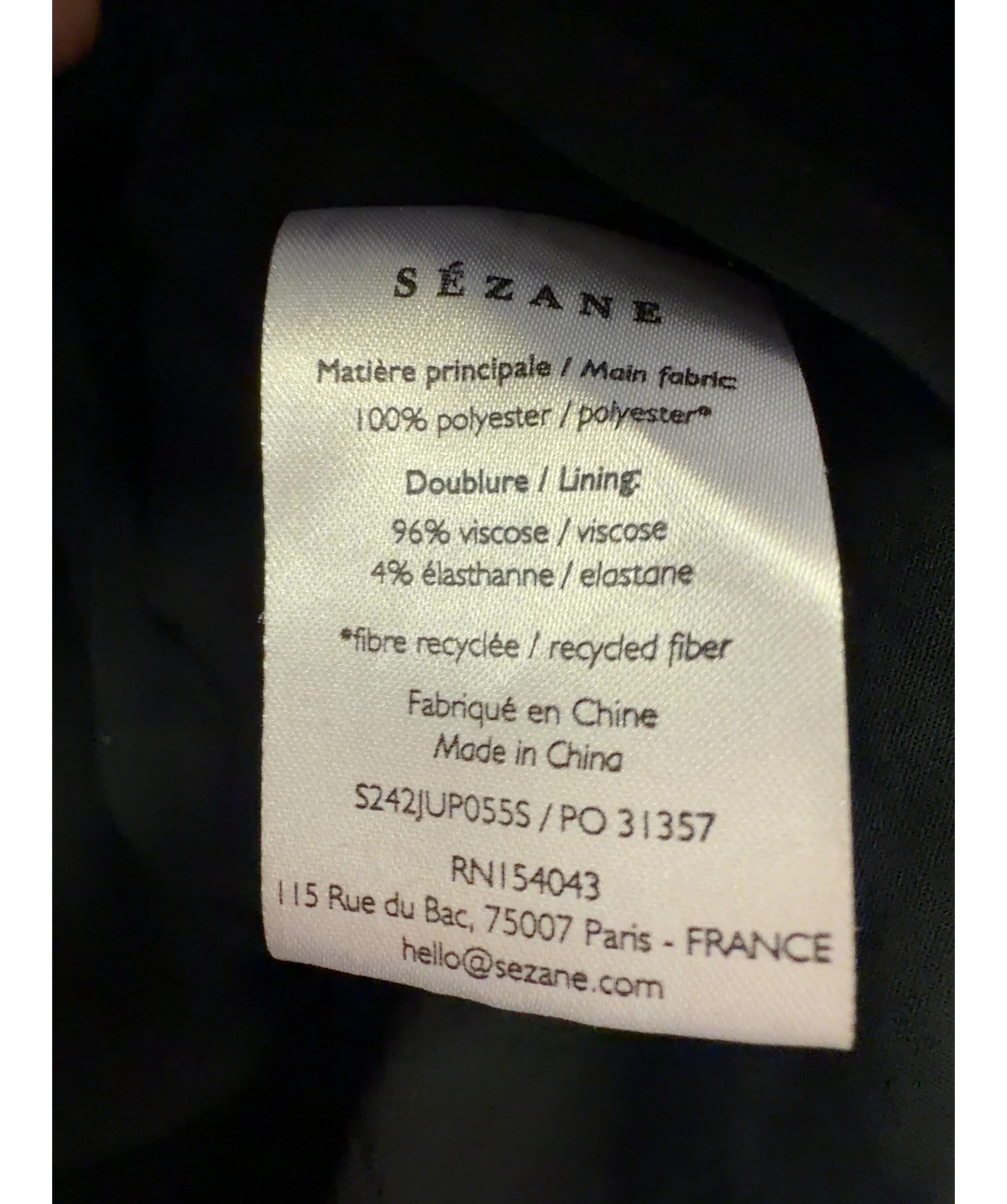 Sézane Black Colour, size UK 12 — label