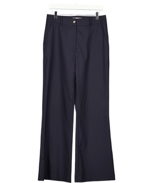 Gerard Darel Navy Blue Wool blend Gold-Tone Button Trousers UK 10