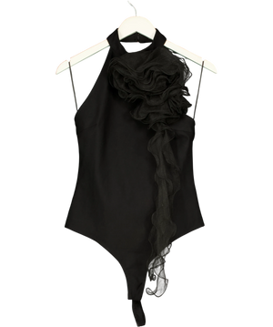 Karen Millen Ponte Jersey Tulle Rosette Bodysuit Black UK L