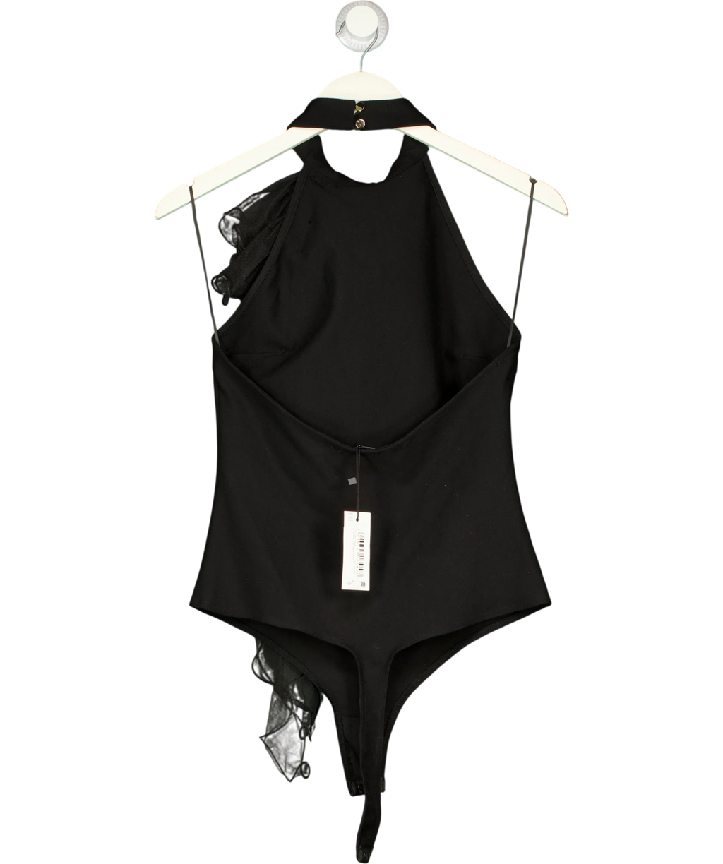 KAREN MILLEN Black Ponte Jersey Tulle Rosette Bodysuit, size UK L — back